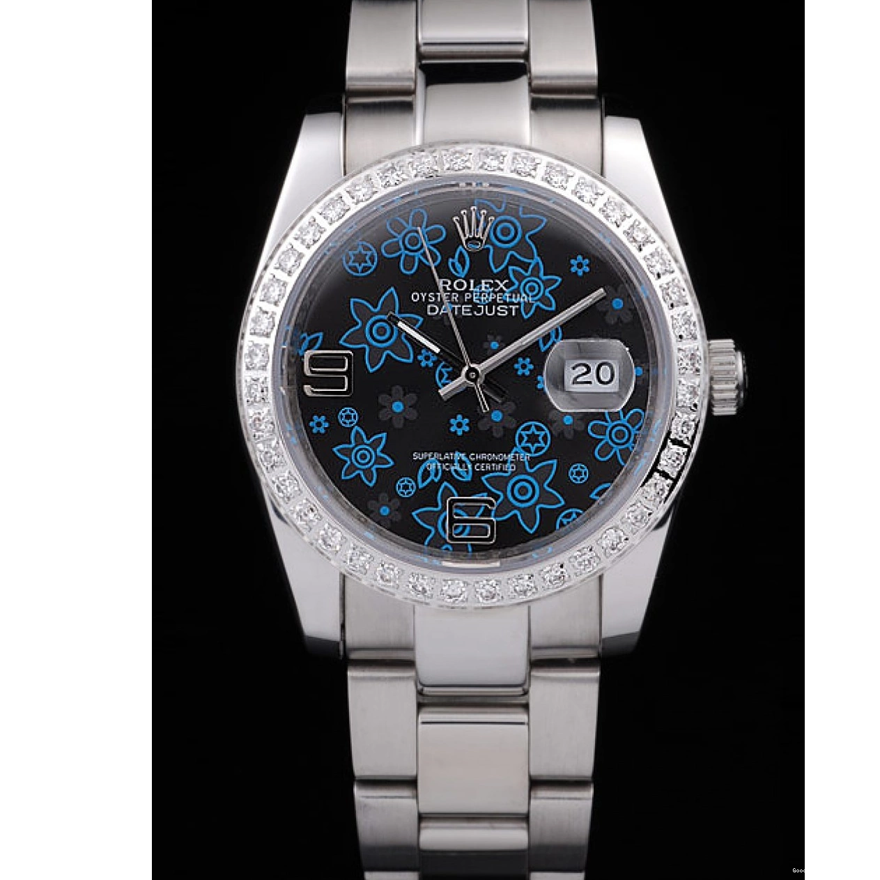 Rolex aaa copy Dark Rolex Polished Stainless Blue Dial Datejust Flowers Steel Diamond Plated 0731